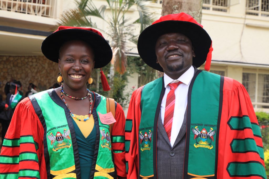  - Dr. Kalule Okello David after attaining his PhD. in Crop Science at the 69th Graduation with his supervisor Dr. Mildred Ochow-Ssemakula