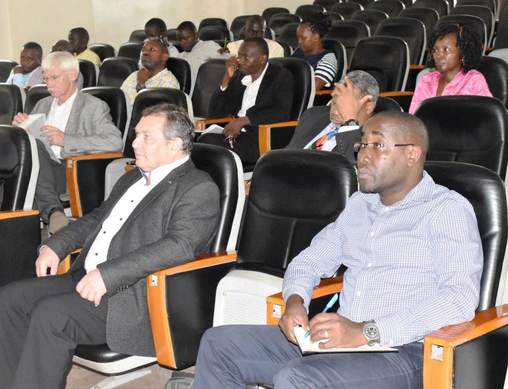  - Prof. Ruger Winnegger (Far Left), Prof Hubert Roth and Maks HOD of Geography Dr. Frank Mugagga during the Demand Driven Teaching (DDT) project meeting