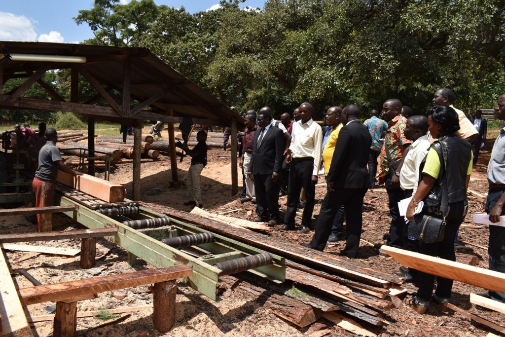  - Vice Chancellor, Prof. Barnabas Nawangwe and members of Management inspect the Nyabyeya Forestry College sawmill